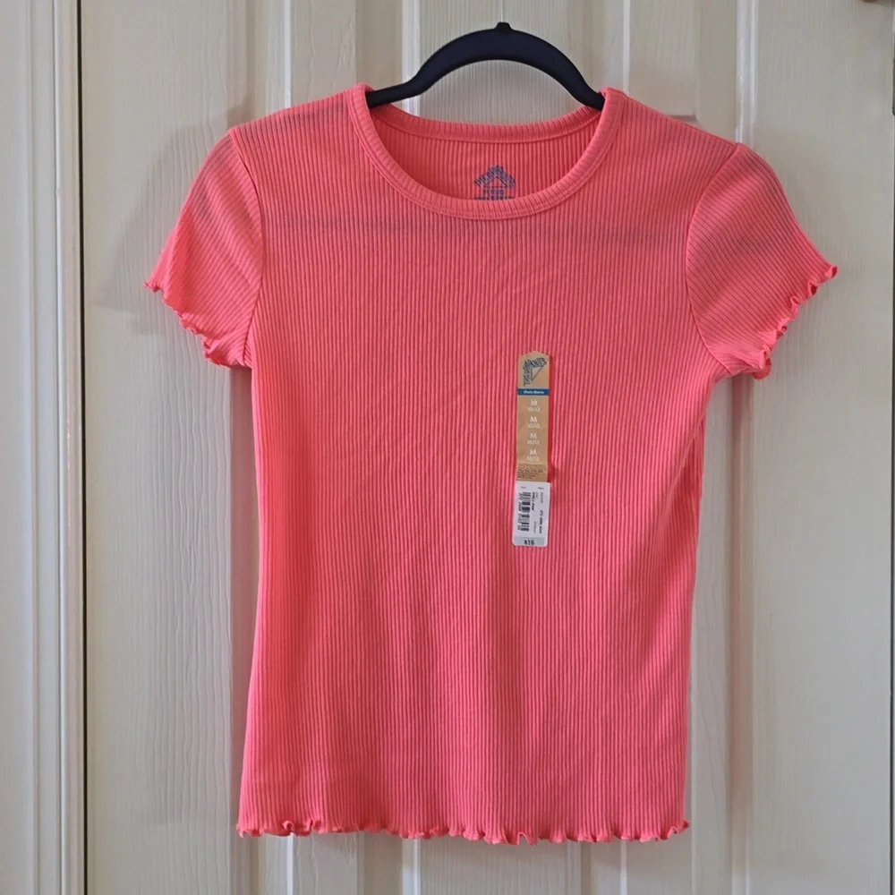 THEREABOUTS GIRLS PEACH SHORT SLEEVE RIBBED TEE-SHIRT SIZE MEDIUM 10/12